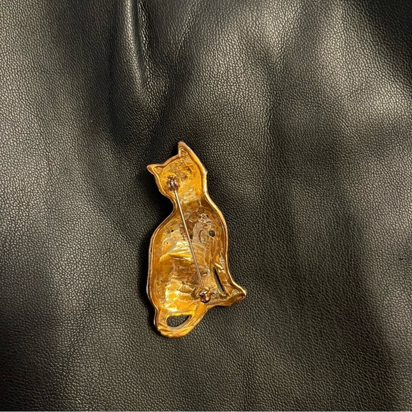 Art Deco bronze finish with rhinestones cat brooch - Picture 3 of 3